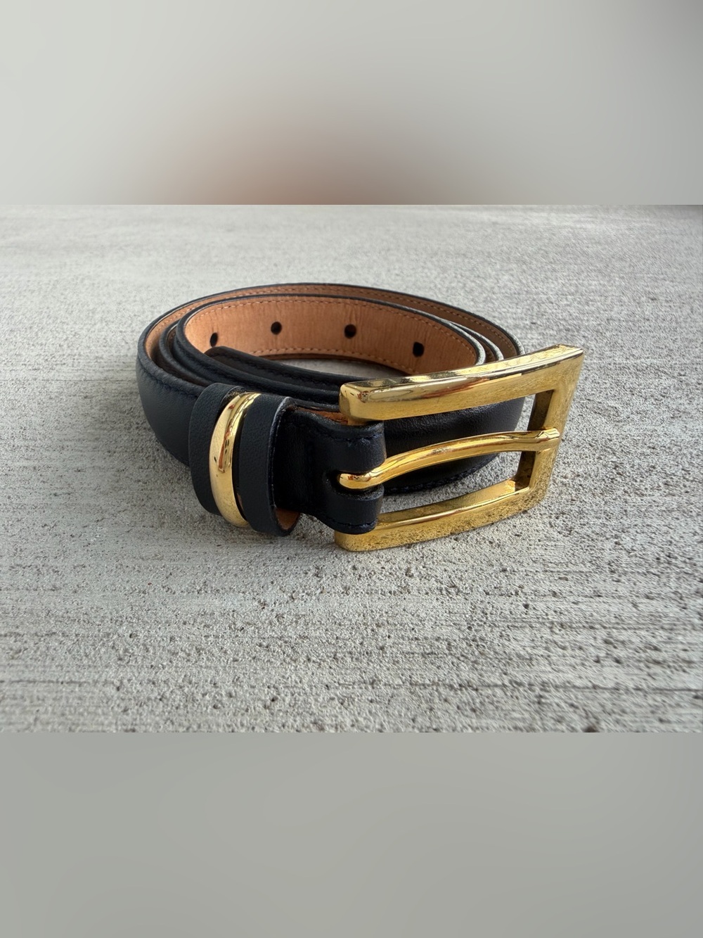Talbots Black Genuine Leather Belt Gold Tone Buckle Size S 36” Made in Italy